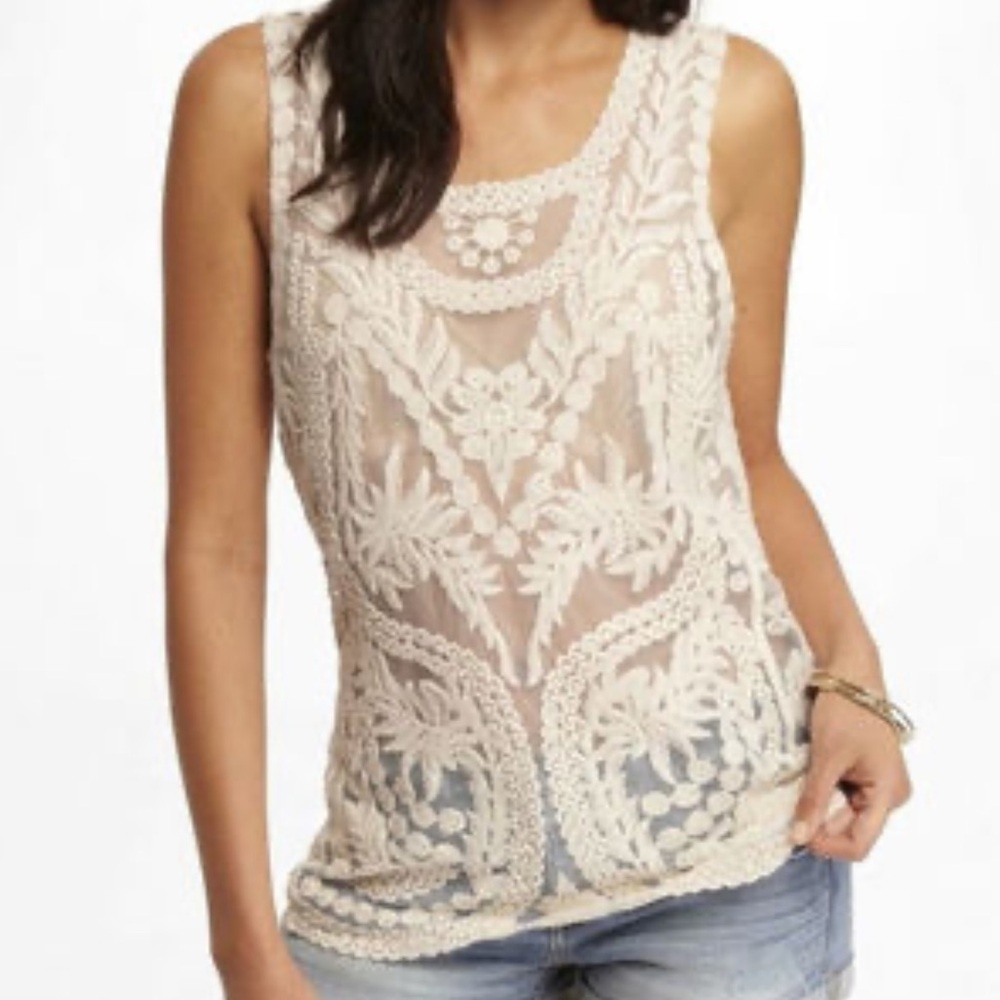 Express Cream Lace Tank Top Size Medium